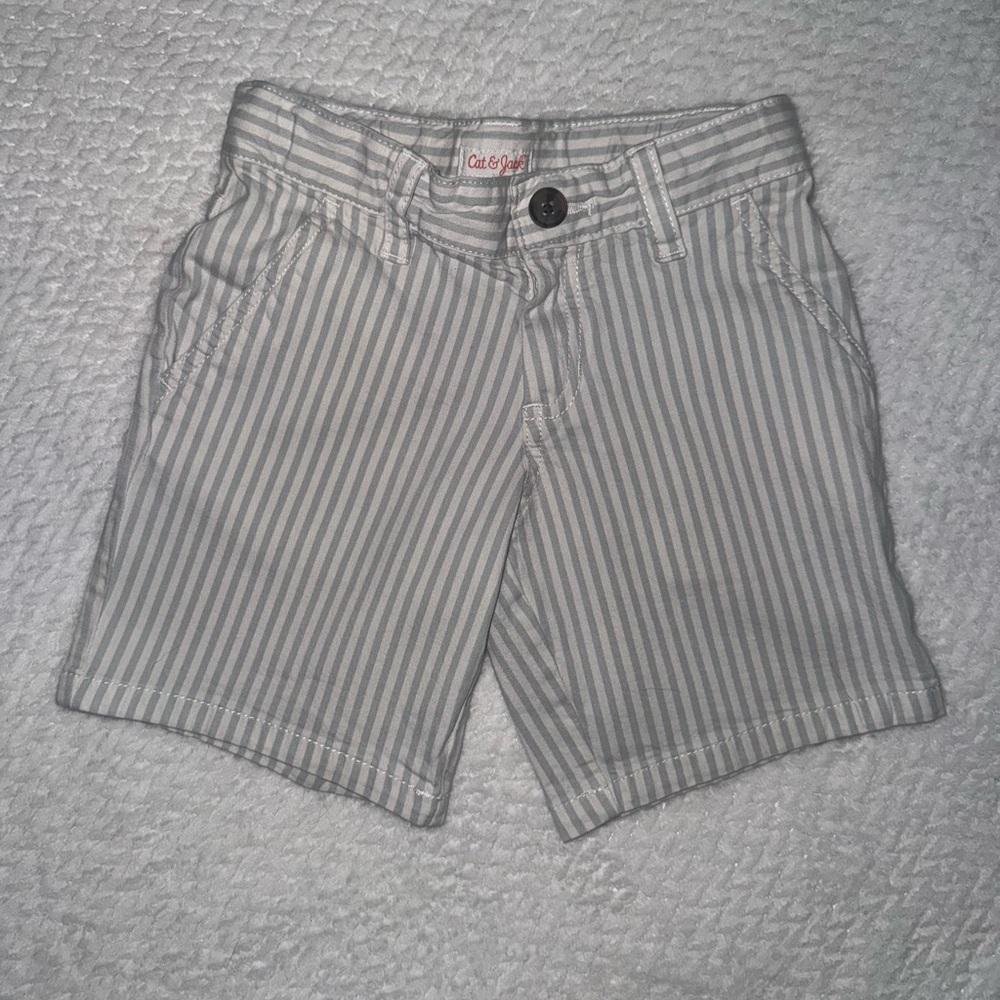Cat & Jack Boys Light Blue and White Stripe Chino Shorts